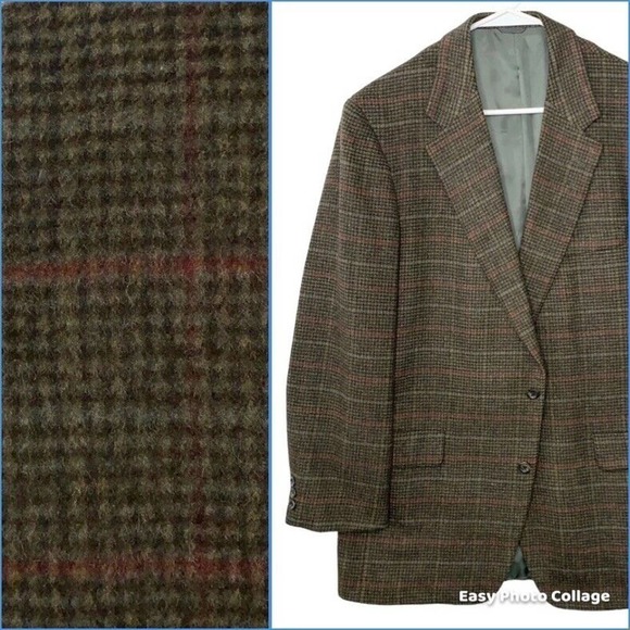 VTG Harry Lebow Camel Hair Houndstooth Plaid Sport Coat Mens 40L Jacket - Picture 1 of 11